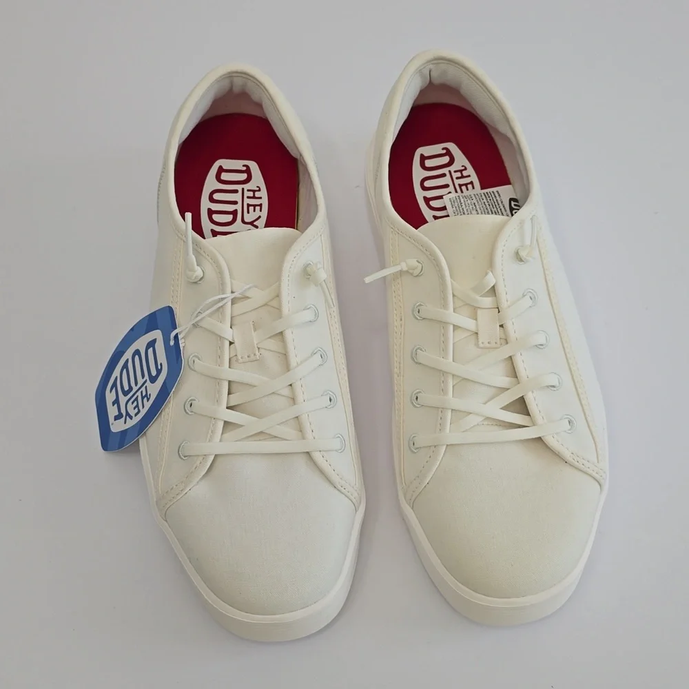 NWT Hey Dude Cody M Canvas White Lace Up Shoes Sneakers Size 9 - Picture 3 of 15